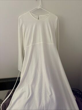 Women's White Long-Sleeve A-Line Midi Dress